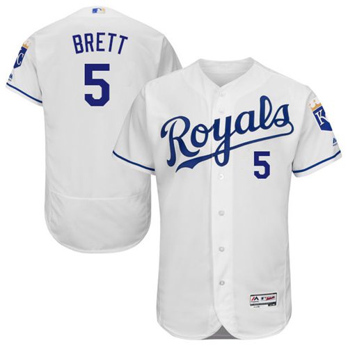 Royals #5 George Brett White Flexbase Authentic Collection Stitched MLB Jersey - Click Image to Close